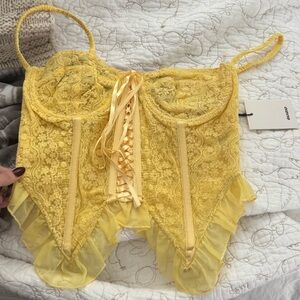 Danielle Guizio Yellow Lace Crop Top